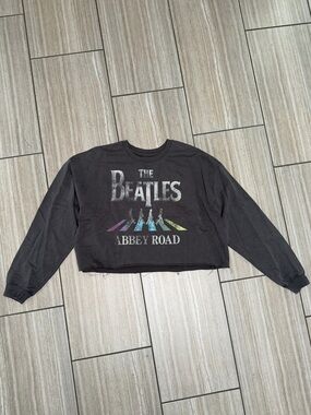 The Beatles Logo Crop Top Pullover - Black with Silver Print